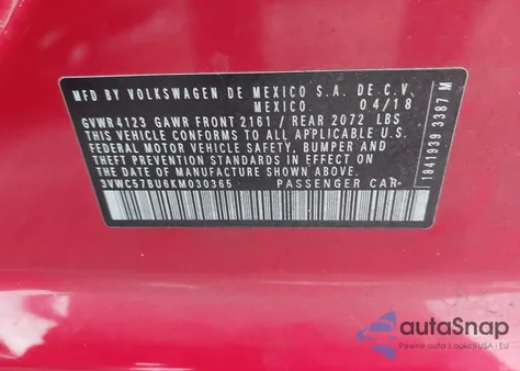 2019 Volkswagen Jetta 1.4T R-Line/1.4T S/1.4T Se из США, поврежденный, VIN 3VWC57BU6KM030365